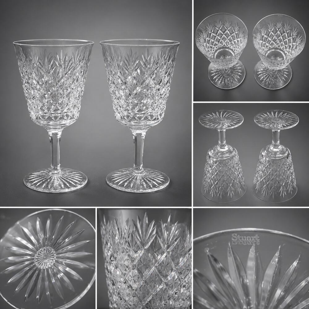 A Pair of Classic Stuart Crystal “Westbury” cut Water Goblet 6.5 inches Tall